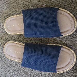 Kelly & Katie Womens' Blue Mesh Slide Sandals